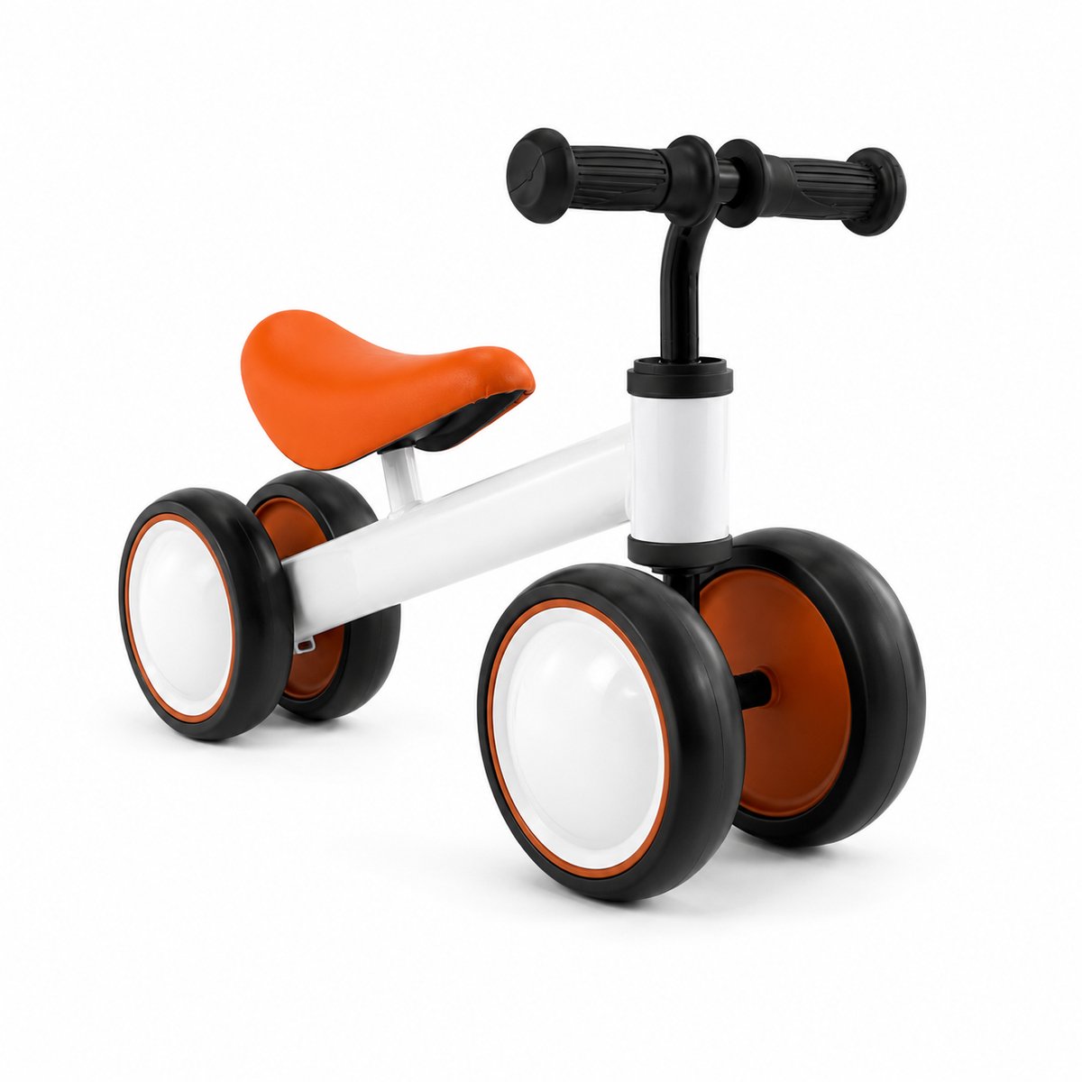 Jeemsie Loopfiets 1 Jaar - Baby Loopfiets 12 tot 36 Maanden - Vierwiel Loopfiets - Eerste Fiets voor Peuters - Binnen & Buiten - Oranje/Wit (8721381852201)