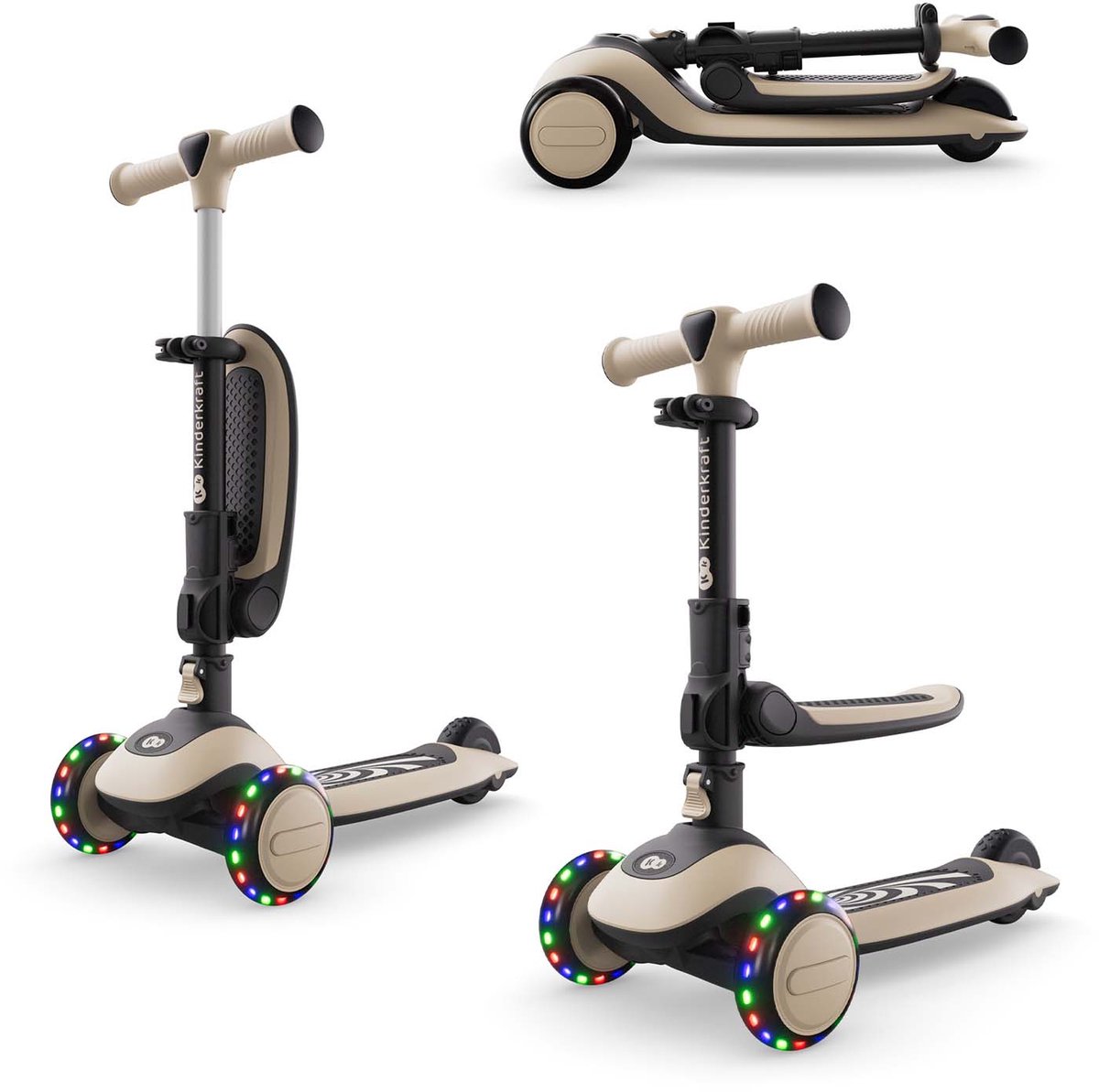 Kinderkraft HALLEY 2 2-in-1 Loopfiets en Driewieler Step - Voor Kinderen van 1-5 Jaar, Max 50 kg - Verstelbaar Zadel en Stuur, Opvouwbaar, LED Wielen - Wit (5902533930166)