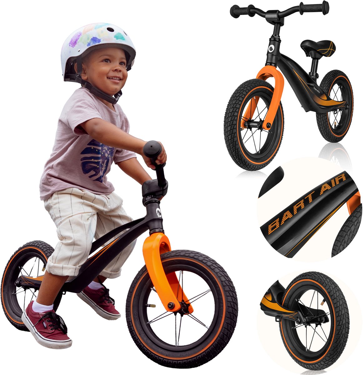 Lionelo Bart Air Loopfiets - Magnesium frame - 3,8 kg ultralicht - 12" opblaasbare of EVA-wielen - Verstelbaar stuur & zadel - Tot 30 kg - Vanaf 2 jaar - Antislip handvatten - Stuurlimiter - Voetsteun - Handgreep - EN71 gecertificeerd - (5902581658753)