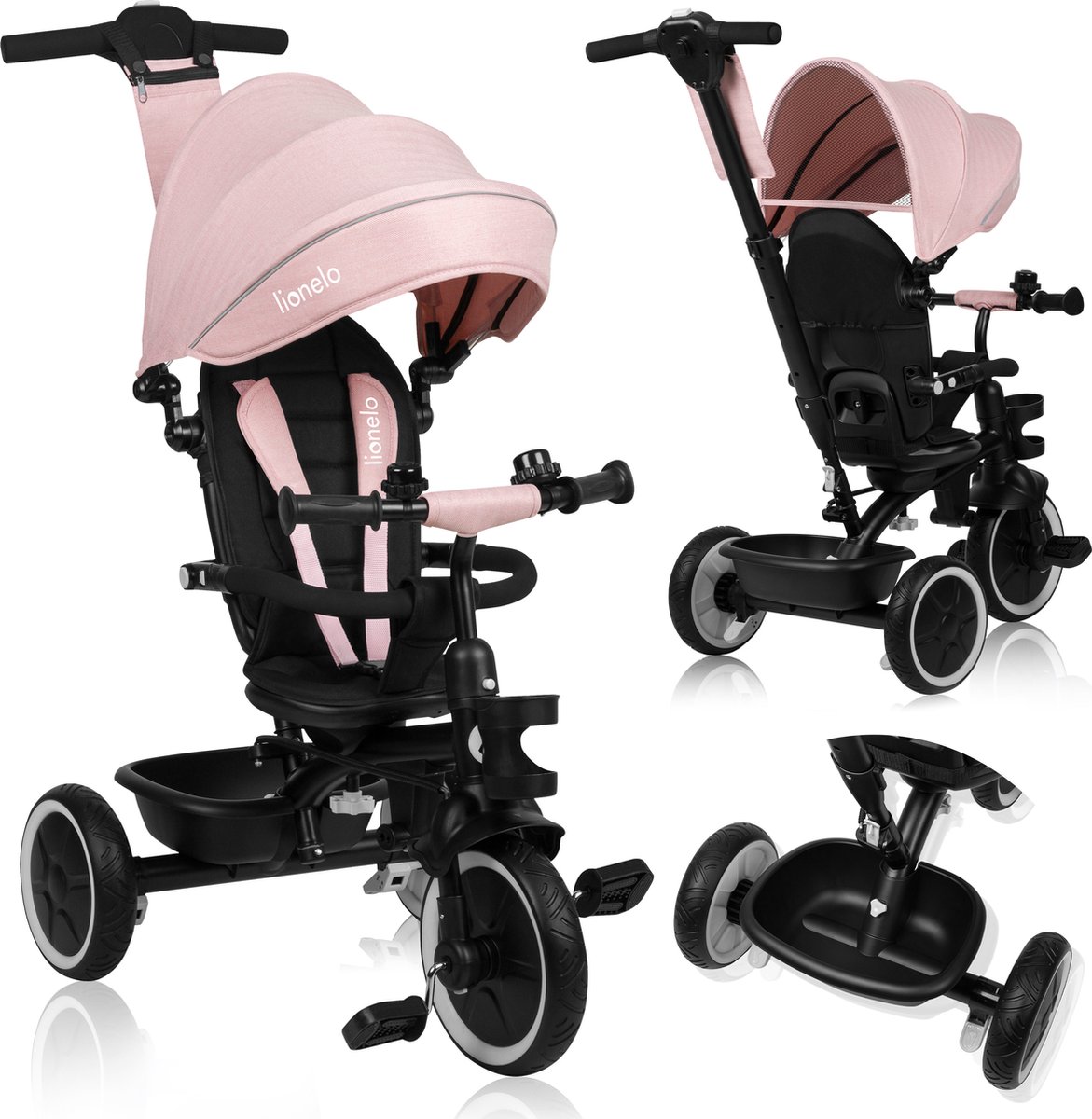 Lionelo Berry Driewieler 2in1 - tot 25kg - 360° draaibare stoel - Wandelwagen & fiets in één - PU wielen - Vrijloopwiel - Verstelbare duwstang - Zon- & regenkap - Groeit met het kind mee - Zonder gereedschap te monteren (5903771707800)