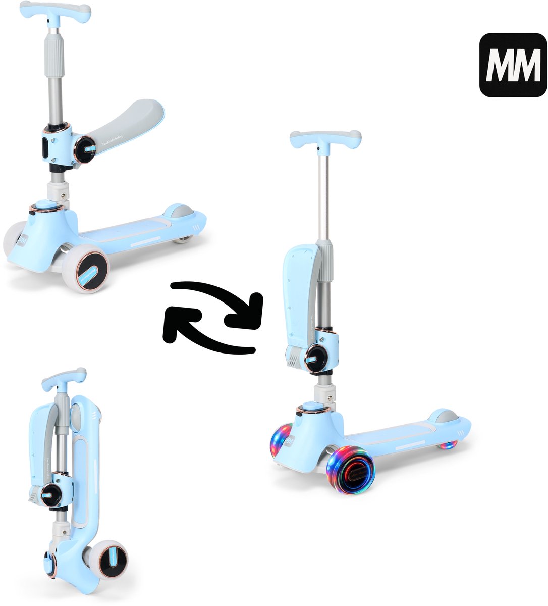 MiniMover Kinderstep 2-in-1 - Blauw - Loopfiets en Step - LED Wielen - 3 Wielen - Tot 50 kg (8721398743301)