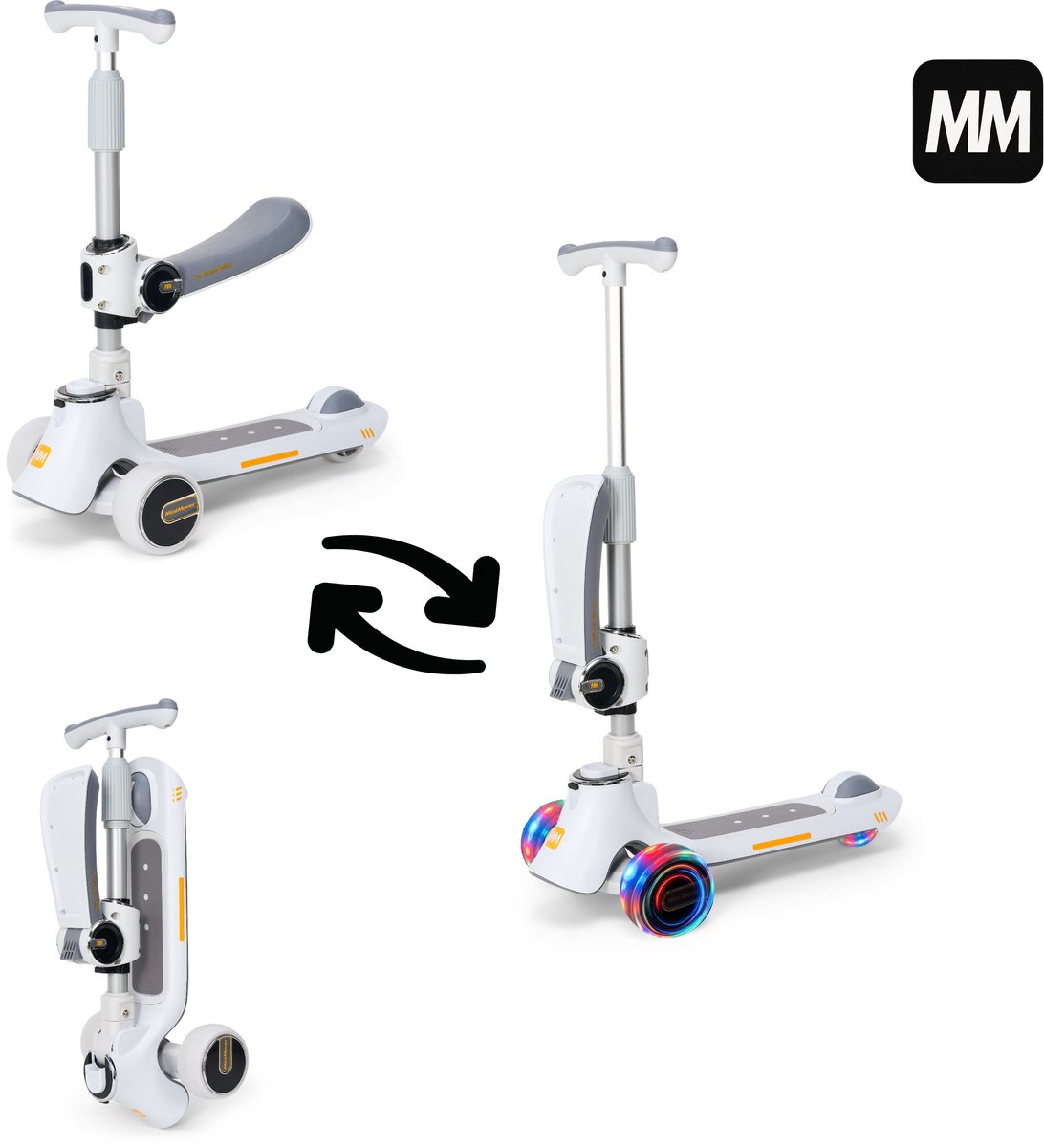 MiniMover Kinderstep 2-in-1 - Grijs - Loopfiets en Step - LED Wielen - 3 Wielen - Tot 50 kg (8721398743288)