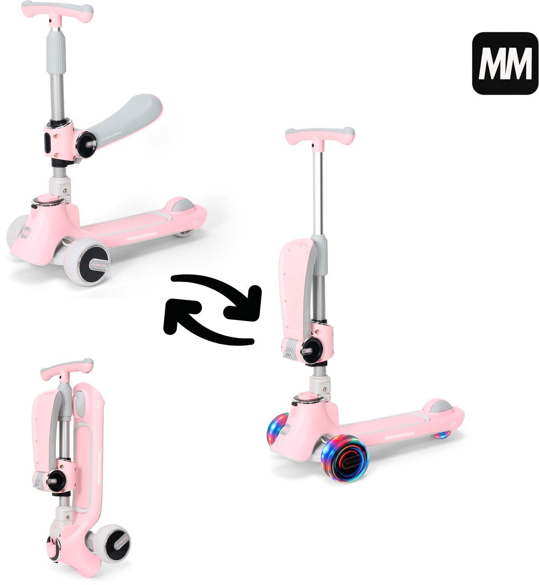 MiniMover Kinderstep 2-in-1 - Roze - Loopfiets en Step - LED Wielen - 3 Wielen - Tot 50 kg (8721398743295)