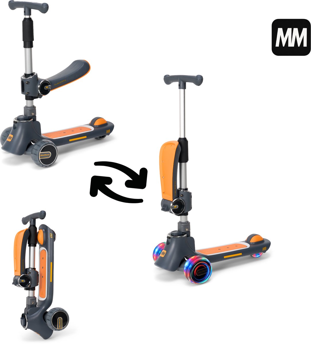 MiniMover Kinderstep 2-in-1 - Zwart - Loopfiets en Step - LED Wielen - 3 Wielen - Tot 50 kg (8721398743318)
