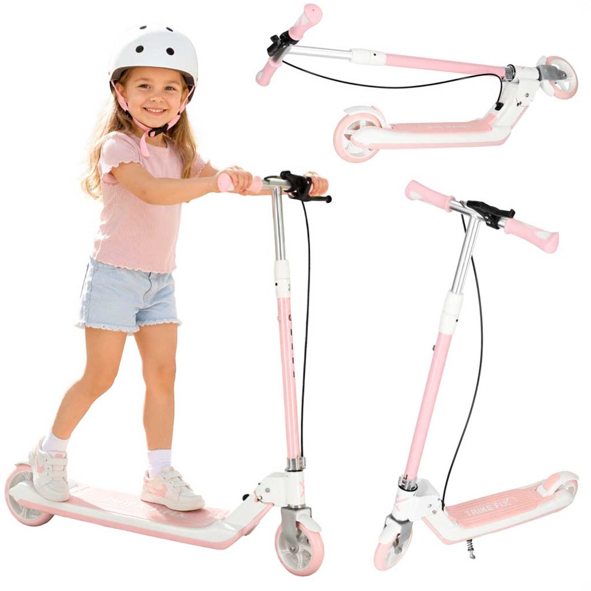 Playos® - Opvouwbare Kinderstep - Roze / Wit - met LED Wielen - tot 100 kg - met Standaard - Verstelbare Hoogte - met Handrem en Voetrem - Skaten - Step - Buitenspeelgoed (8721447982859)