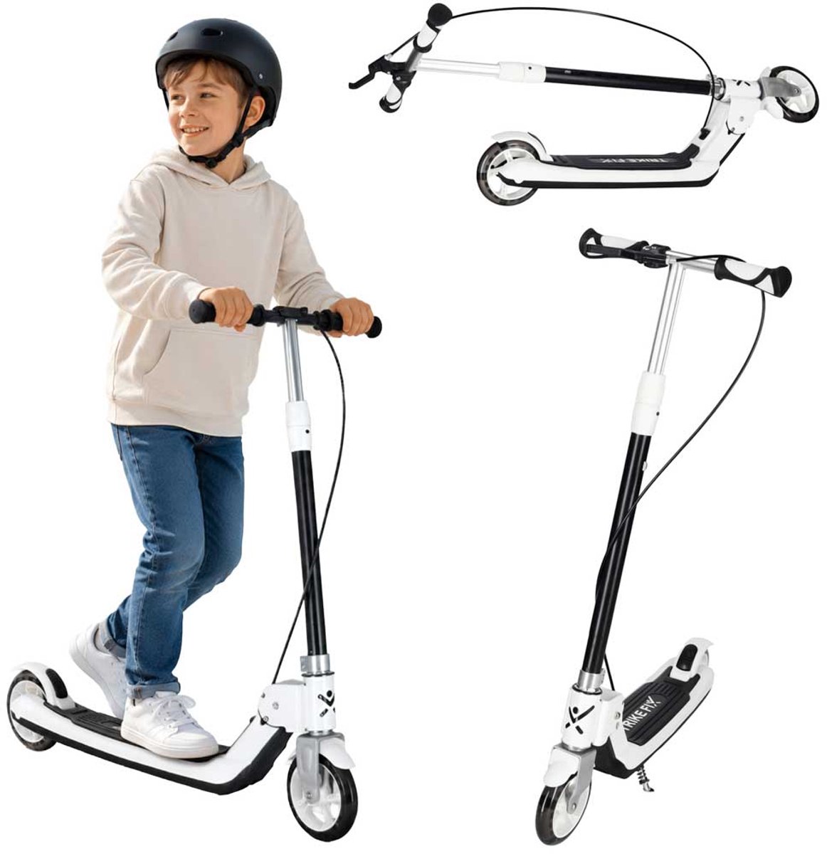 Playos® - Opvouwbare Kinderstep - Zwart / Wit - met LED Wielen - tot 100 kg - met Standaard - Verstelbare Hoogte - met Handrem en Voetrem - Skaten - Step - Buitenspeelgoed (8721447982842)
