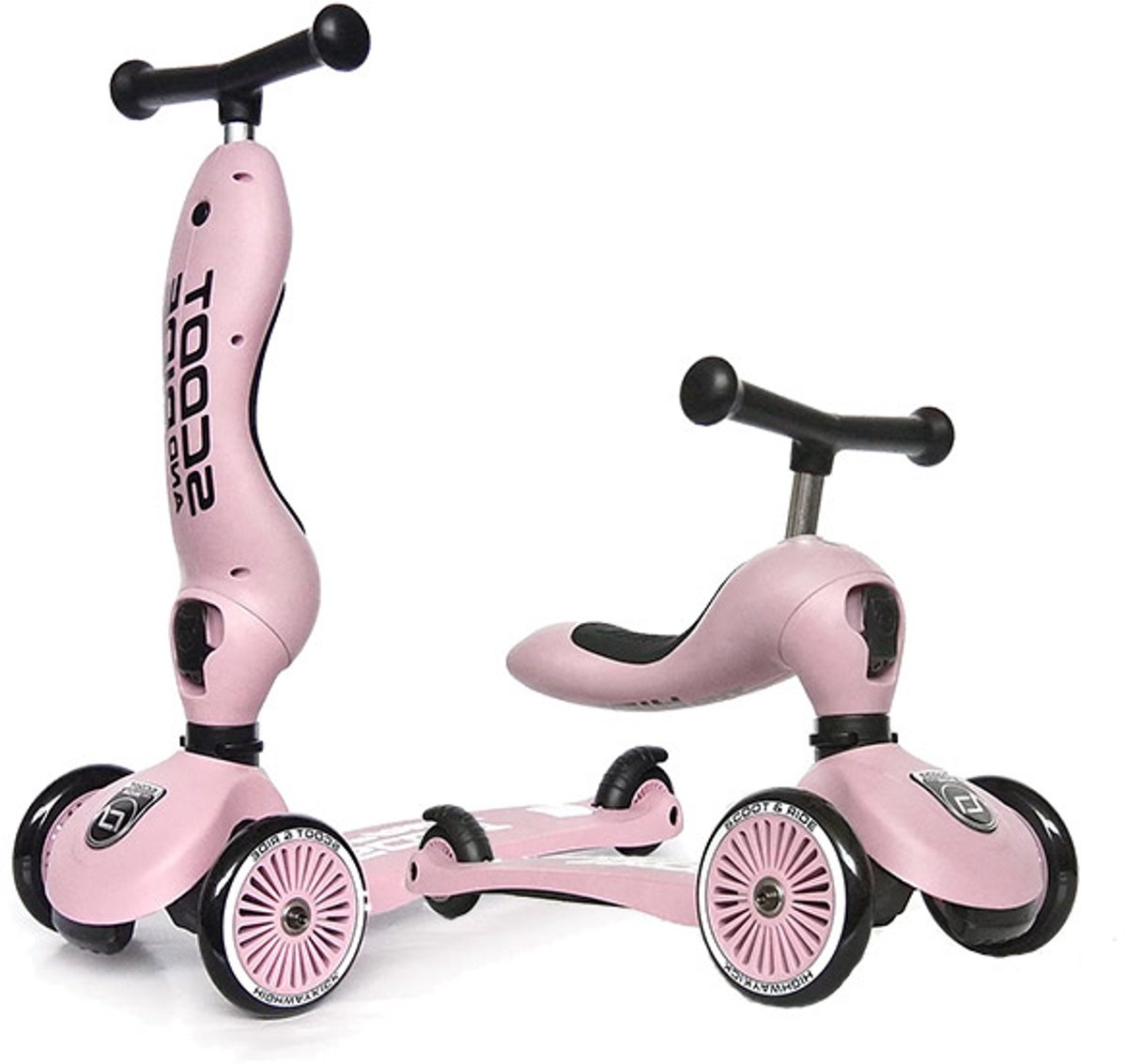 Scoot & Ride Highwaykick 1 - 2-in-1 Kinderstep - Loopfiets en Step in Één - Zonder Gereedschap Ombouwbaar - Veilig en Stabiel - Roze (4897033962704)