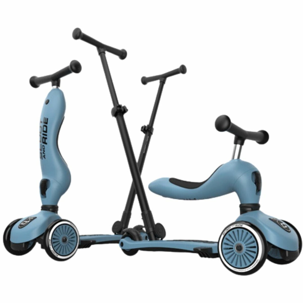 Scoot & Ride Highwaykick 1 Push & Go - 2-in-1 Kinderstep met duwstang - Step & Loopfiets 2-in-1, 3 wielen - Duwstang 3 hoogtes, afneembare voetsteunen - 1-5 jaar, max 20/50 kg - Steel (9120133000713)