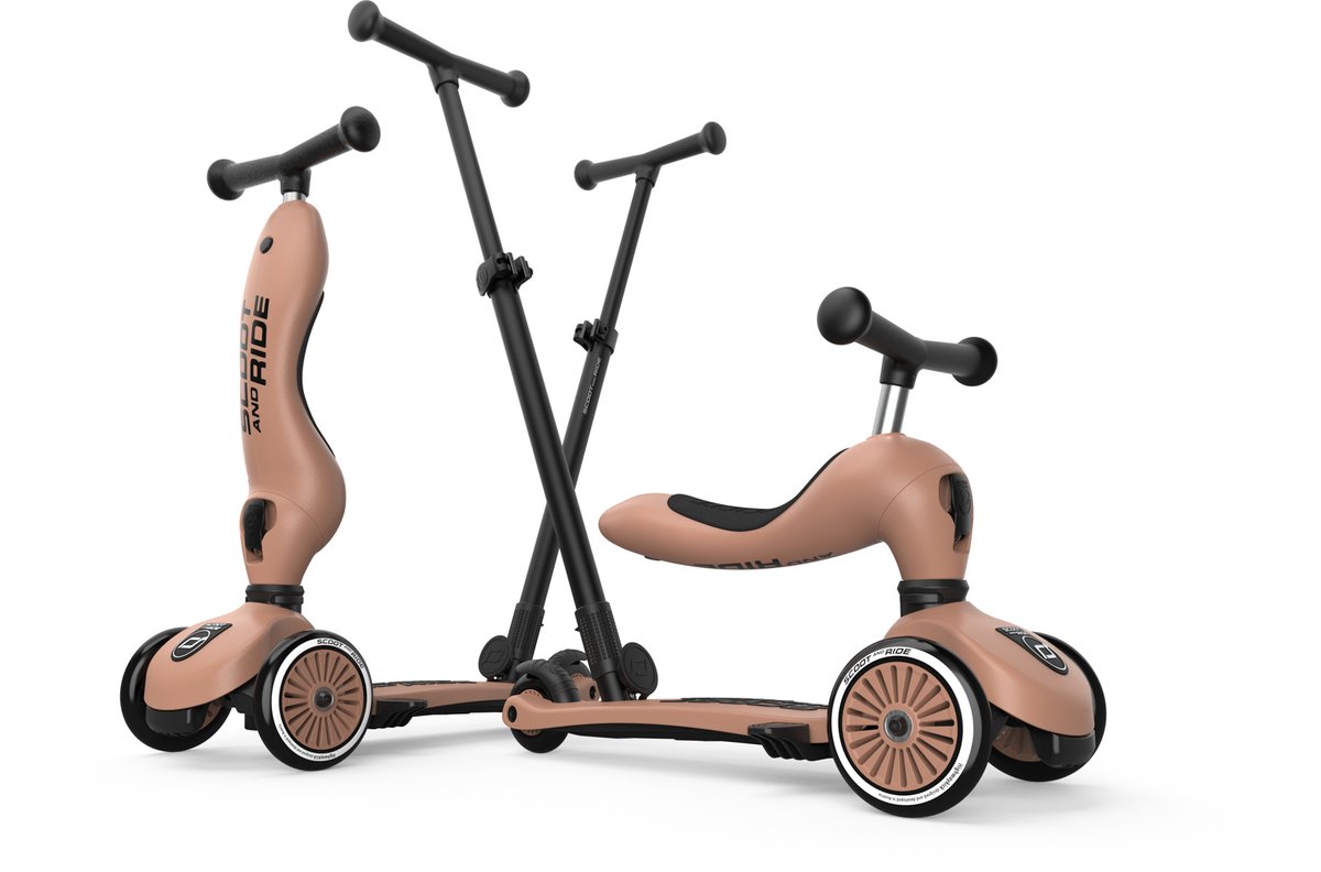 Scoot & Ride Highwaykick 1 Push & Go - 2-in-1 Kinderstep met duwstang - Step & Loopfiets 2-in-1, 3 wielen - Duwstang 3 hoogtes, afneembare voetsteunen - 1-5 jaar, max 20/50 kg - Mocha (9120133008207)