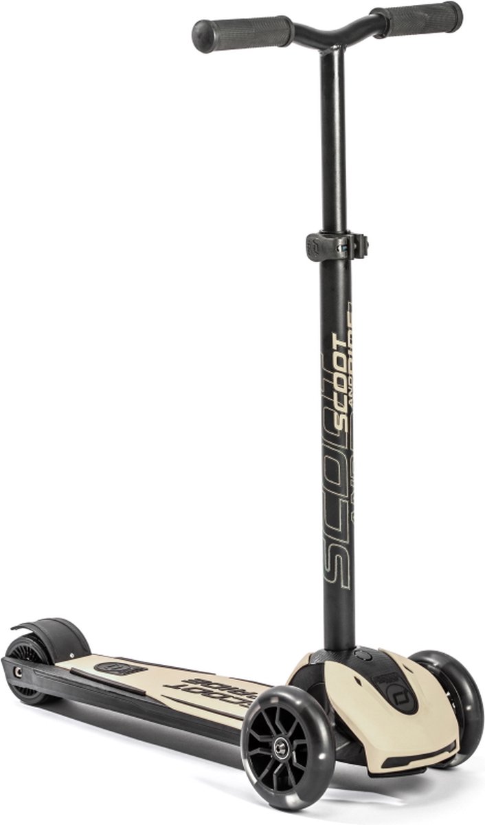 Scoot & Ride Highwaykick 5 LED - Kinderstep - LED voorwielen, 3 wielen, antislip deck & voetrem - verstelbaar stuur 60-90 cm, afneembare stuurstang - 5+ jaar (118-180 cm), max 80 kg, PU wielen 120/80 mm, Ash (4897033964401)