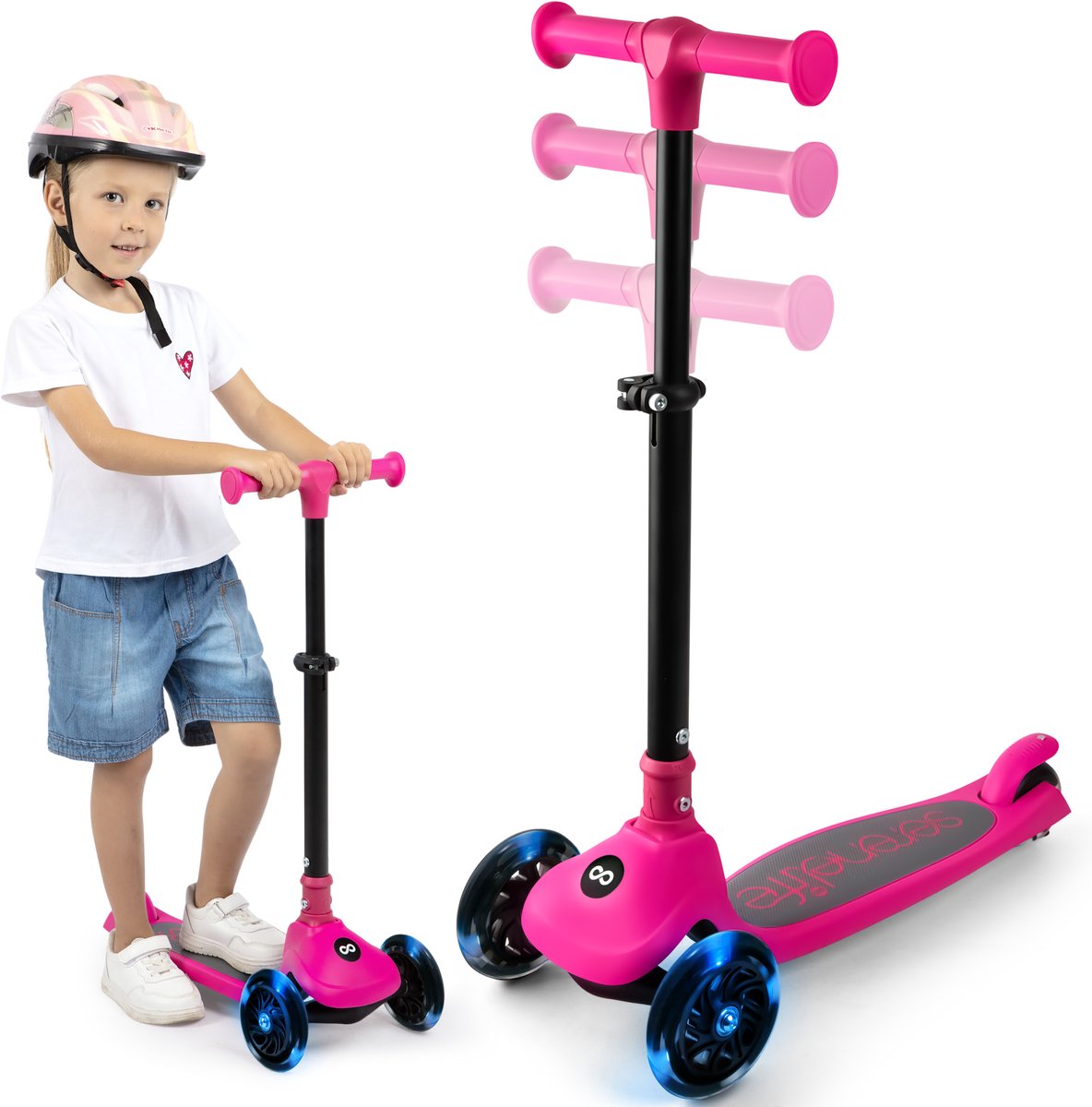 SereneLife Kinderstep - 3-Wiel Step - Opvouwbare Step met Verstelbare Hoogte - LED Verlichting - Verstelbaar Stuur - Antislip Voetplaat - Step voor Jongens en Meisjes (0842893170732)