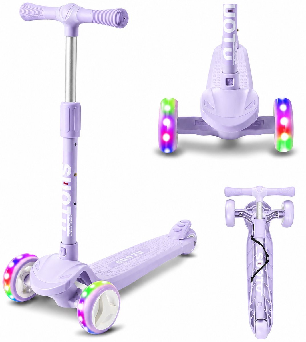 Suotu Kinderstep - Step - 3 Lichtgevende Wielen - EXTRA BREEDE WIELEN - Step 3+ Jaar tot 50kg - Speelgoed Jongens/Meisjes - Lichtpaars (8721049743261)