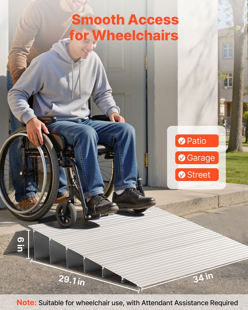 VEVOR Drempelhelling, 805x865x155 Mm, Rolstoelhelling Van Aluminiumlegering Met Een Draagvermogen Van 360 Kg, Stoeprandhellingen voor Trappen, Rolstoelen, Scooters, Rollators, Fietsen en Driewielers. (0197988349945)