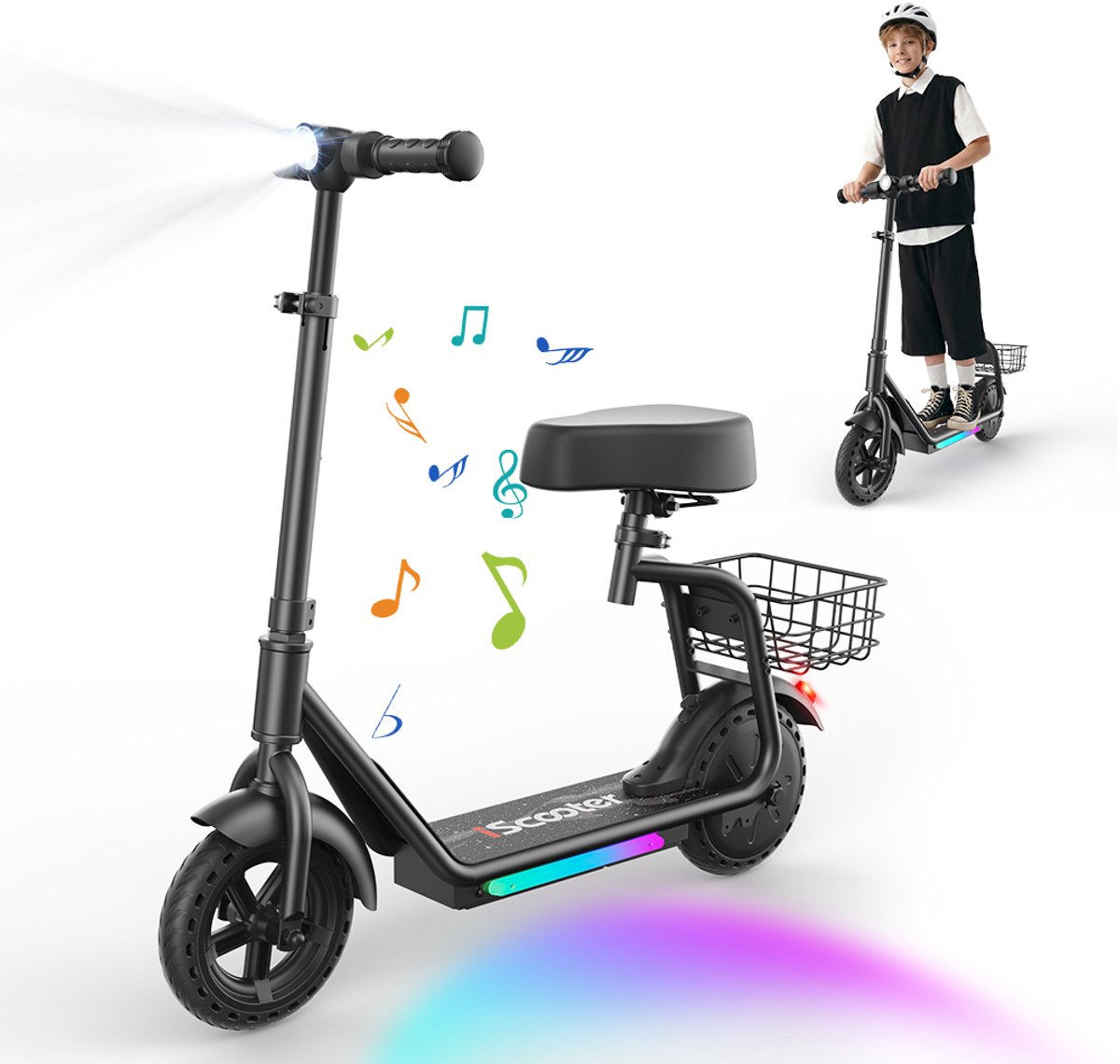 iScooter iK7 Elektrische Step Kinderen - 2-in-1 - 8 tot 14 jaar - App - Bluetooth muziek - RGB verlichting - 250W - 10/15/20 km/u - Bereik 15 km - 8,5
