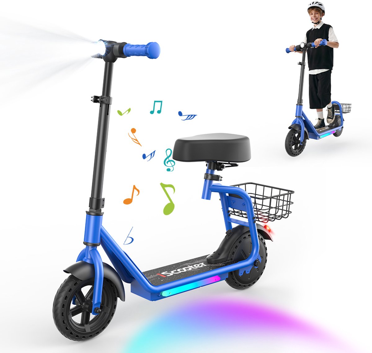 iScooter iK7 Elektrische Step Kinderen - 2-in-1 - 8 tot 14 jaar - App - Bluetooth muziek - RGB verlichting - 250W - 10/15/20 km/u - Bereik 15 km - 8,5
