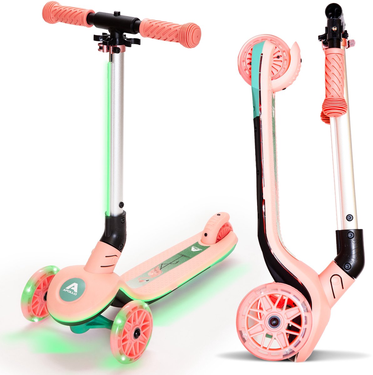 Apollo Whizzie LED Kinderstep, opvouwbare kinderschooter, in hoogte verstelbare driewielige step voor kinderen vanaf 3 jaar, LED-effect in wielen, stuur en deck, 3-wielige step in cool design (4250518578621)