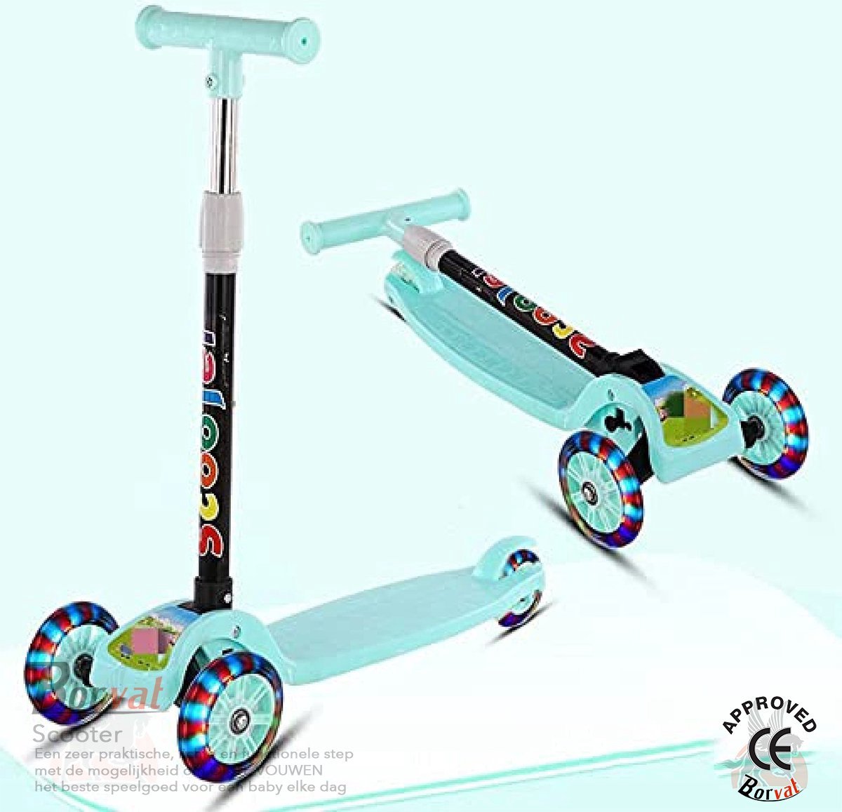 Borvat® - Opvouwbare Driewielige Kinderscooter met LED Wielen - Verstelbaar Stuur, Lichtgewicht & Veilig - Voor Kinderen 3-8 Jaar - Groen (8721033132170)