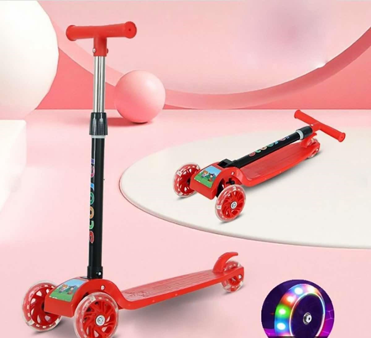 Borvat® - Opvouwbare Driewielige Kinderscooter met LED Wielen - Verstelbaar Stuur, Lichtgewicht & Veilig - Voor Kinderen 3-8 Jaar - Rood (8721033132187)