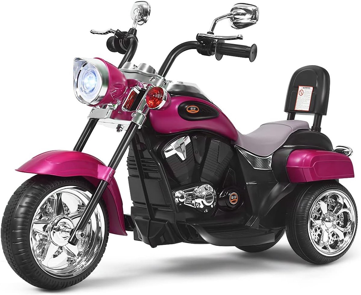 COSTWAY Elektrische motorfiets voor kinderen, 6 V, met verstelbare koplamp, driewieler, met geluid, claxon, achteruitkijkspiegel, pedalen, snelheid 2,5 - 3 km/u (roze) (0015706695665)