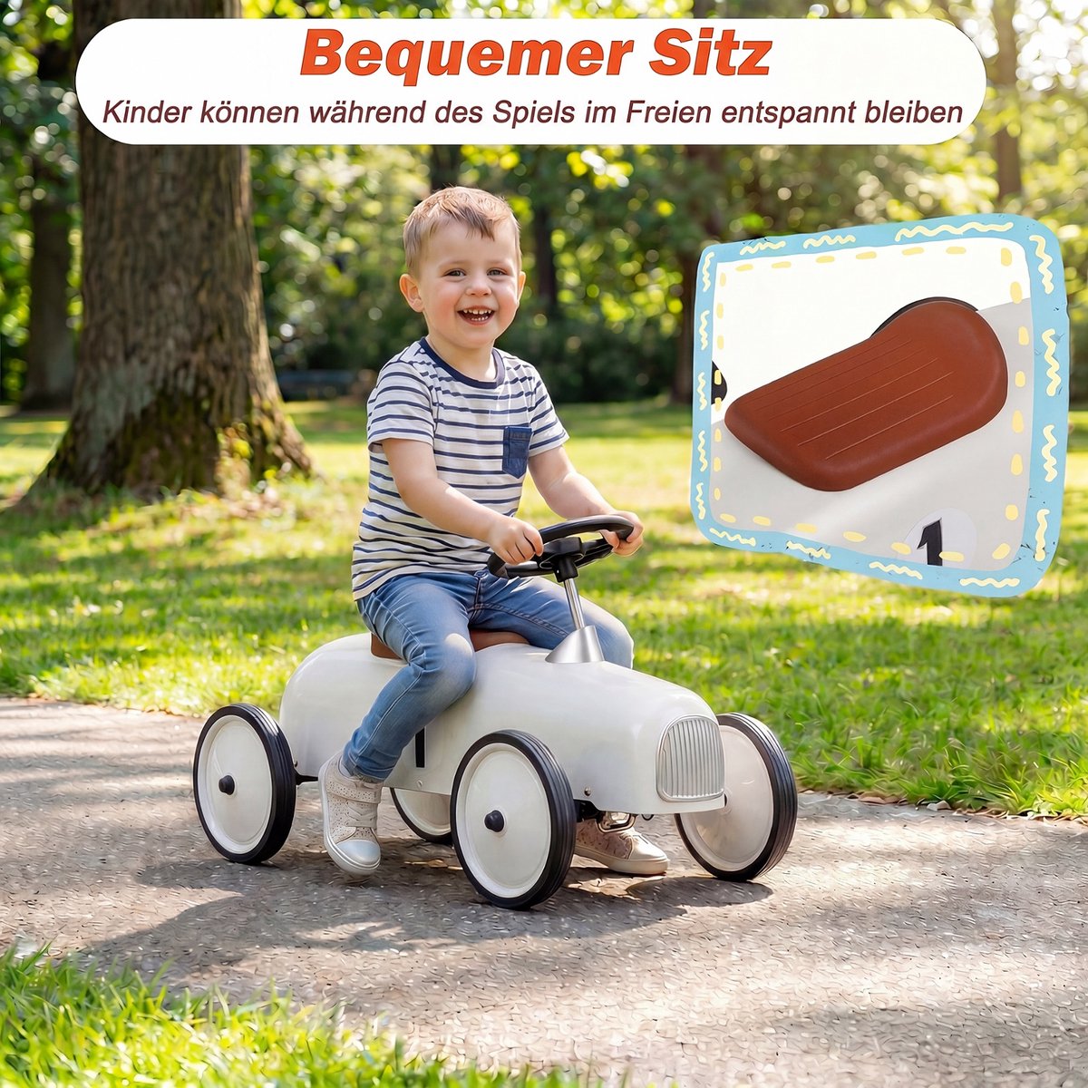 COSTWAY Rijauto van metaal voor kinderen vanaf 1 jaar (Wit) | draagbare autostoel met stuurbegrenzing, comfortabele zitting, antislipwielen, indoor/outdoor kinderauto voor jongens/meisjes (0672669414056)