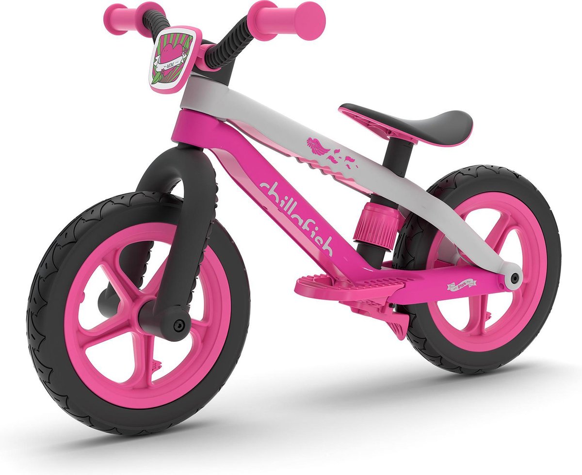 Chillafish Loopfiets 2 jaar met voetsteun en voetrem - Roze - Lichtgewicht loopfiets meisjes tot 5 Jaar met verstelbaar zadel en 12" RubberSkin banden voor extra grip binnen en buiten - Model BMXie 2 (5425029651173)