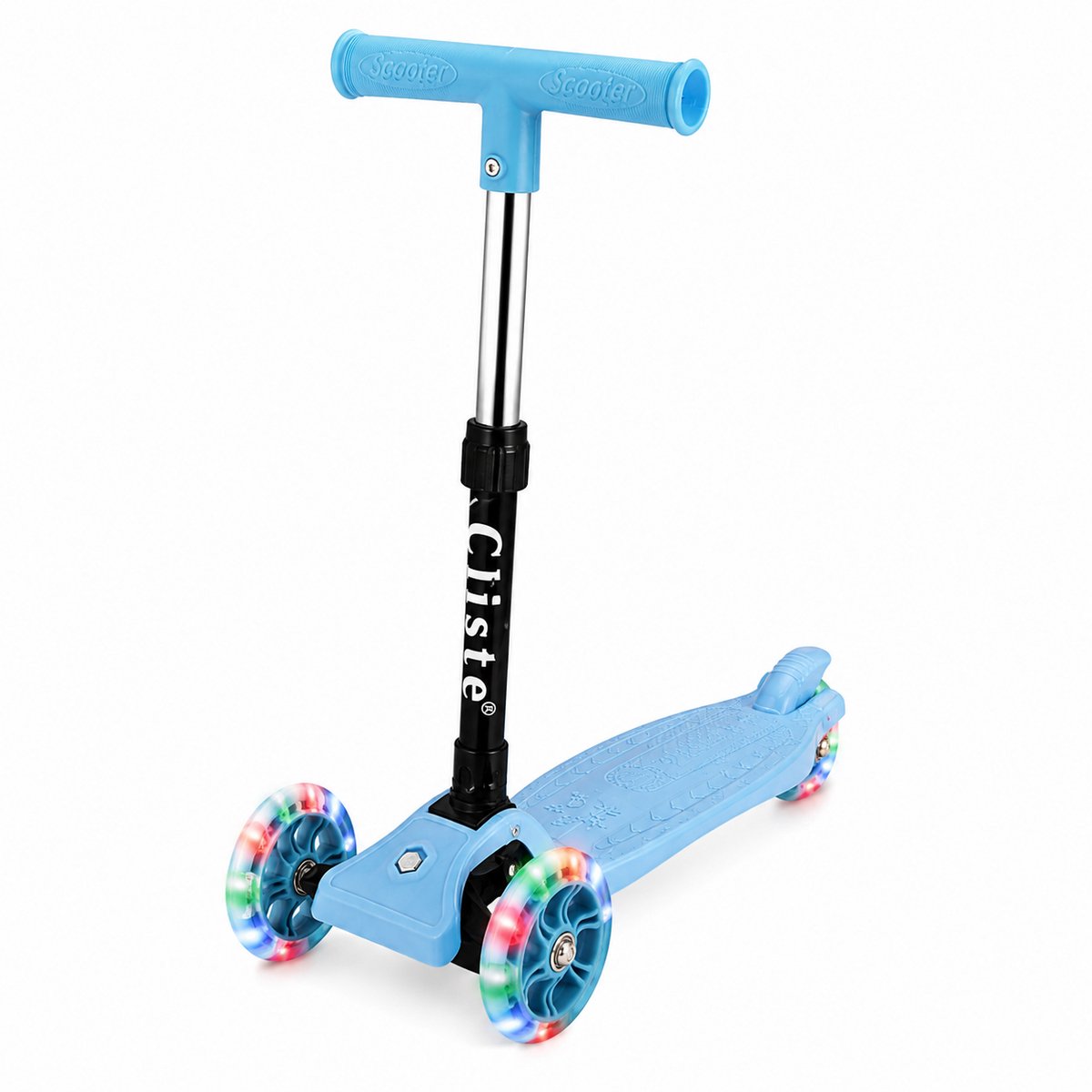 Cliste Kinderstep - 3 wielen Step - Speelgoed voor kinderen van 3+ - tot 50kg - LED verlichting in de wielen - hoogte verstelbaar 65-70-75-80 cm - Blauw (8721082551120)