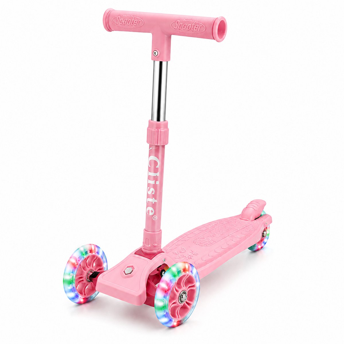 Cliste Kinderstep - 3 wielen Step - Speelgoed voor kinderen van 3+ - tot 50kg - LED verlichting in de wielen - hoogte verstelbaar 65-70-75-80 cm - Roze (8721398022970)