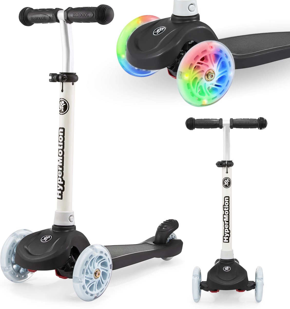 HyperMotion TRINGO Kinder Step met LED Wielen 3-8 Jaar - Verstelbare Balansstep - Antislip Deck - Kinderstep met 3 Wielen - Max. 50 kg - Zwart (5900168937550)