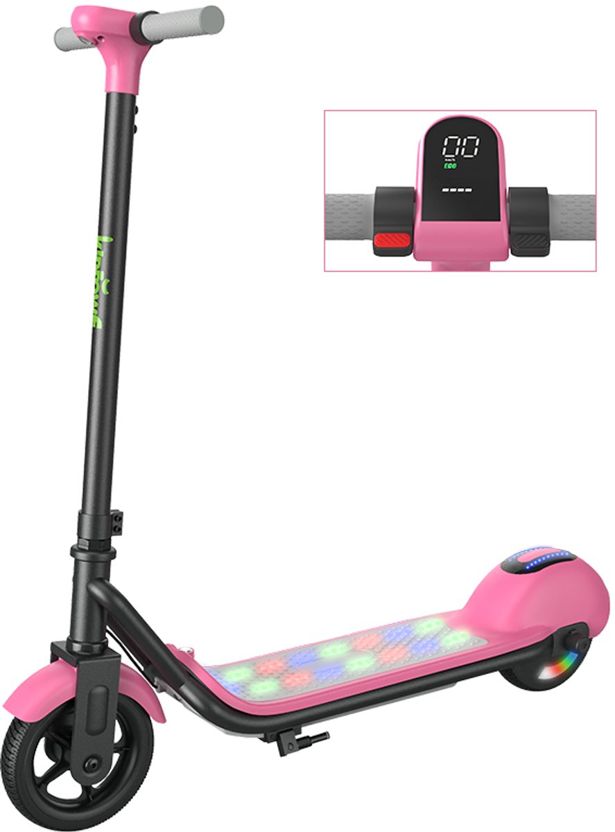 KIDDOWE K1 Elektrische Kinder Step - 6 tot 12 jaar - Max 14 km/u - 5-8 km Bereik - 130W - Incl LED wielen - Roze (8581700212709)