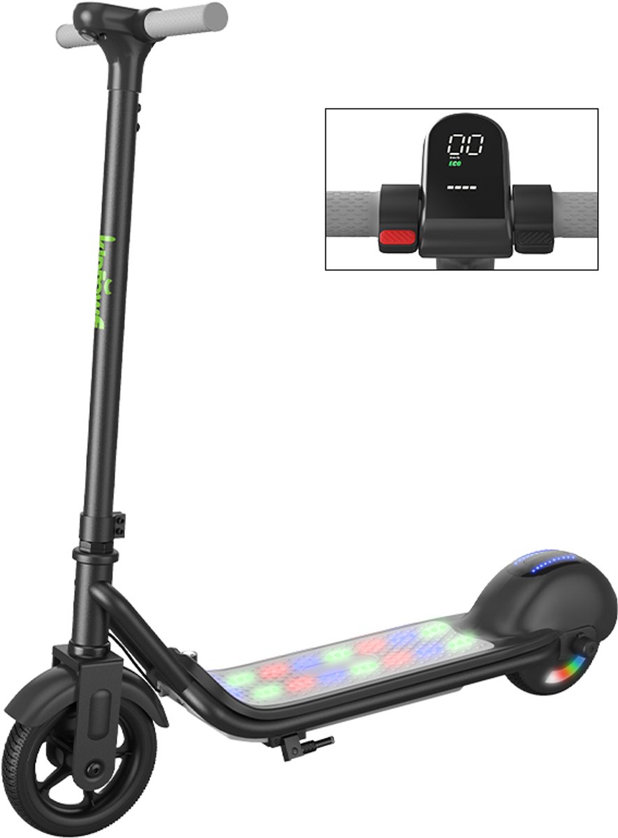 KIDDOWE K1 Elektrische Step Kinderen - 6 tot 12 jaa - 130W - Max 14 km/u - 5-8 km Bereik - Incl LED wielen - Zwart (8581700212501)