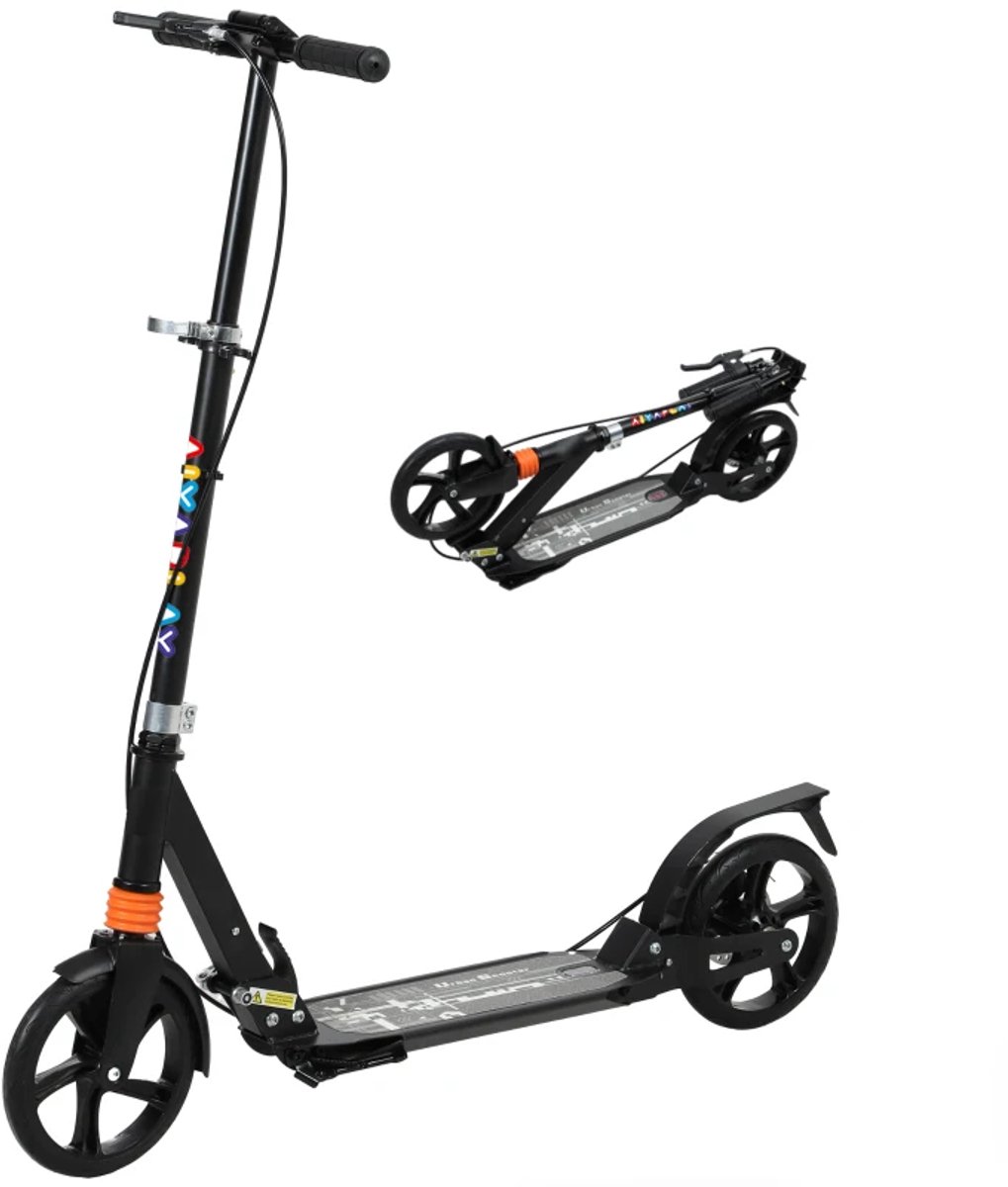 Kinderstep - Kinderstepjes met Dubbele Remmen - Voetsteun - Opvouwbaar Step - Stadsstep - Stuurhoogte: 88-103 cm - Speelgoed Jongens/Meisjes 6-12 jaar - Draagkracht tot 100 kg - Zwart (8721317510045)