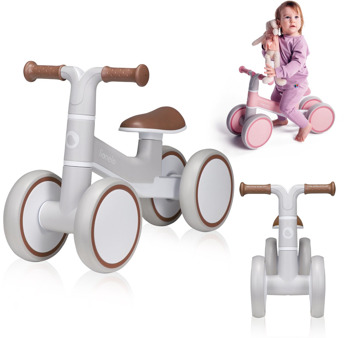 Lionelo Villy Loopfiets - Lichtgewicht - 1-3 jaar - Jongens en Meisjes - tot 30kg - 4 wielen - Schokdemper voorvork - Antislip handvatten - Ergonomisch zadel - Stuurslot - Verjaardagscadeau (5903771704786)