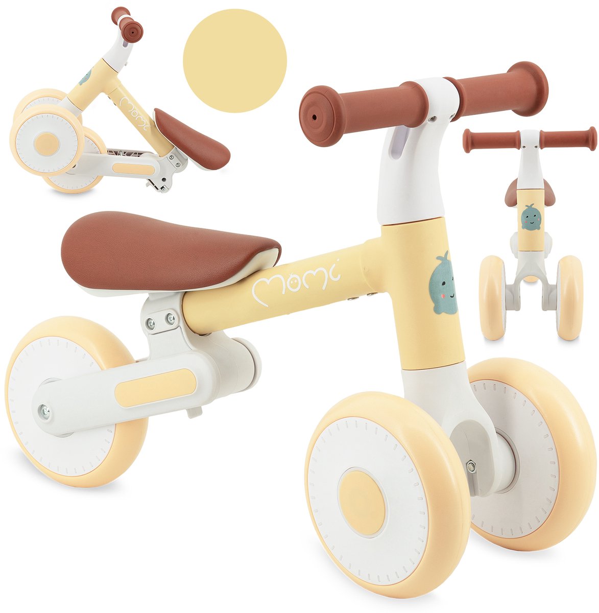 MoMi DEX Loopfiets - Opvouwbare Kinderfiets vanaf 1 Jaar - Lichtgewicht - Verstelbaar Zadel - Geel (5907457736207)