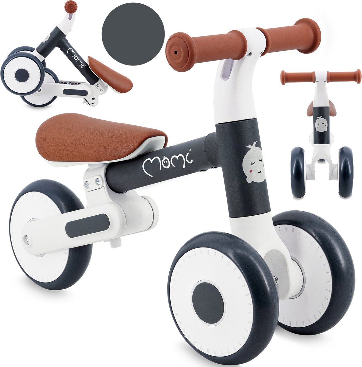 MoMi DEX Loopfiets - Opvouwbare Kinderfiets vanaf 1 Jaar - Lichtgewicht - Verstelbaar Zadel - Grafiet (5907457736221)