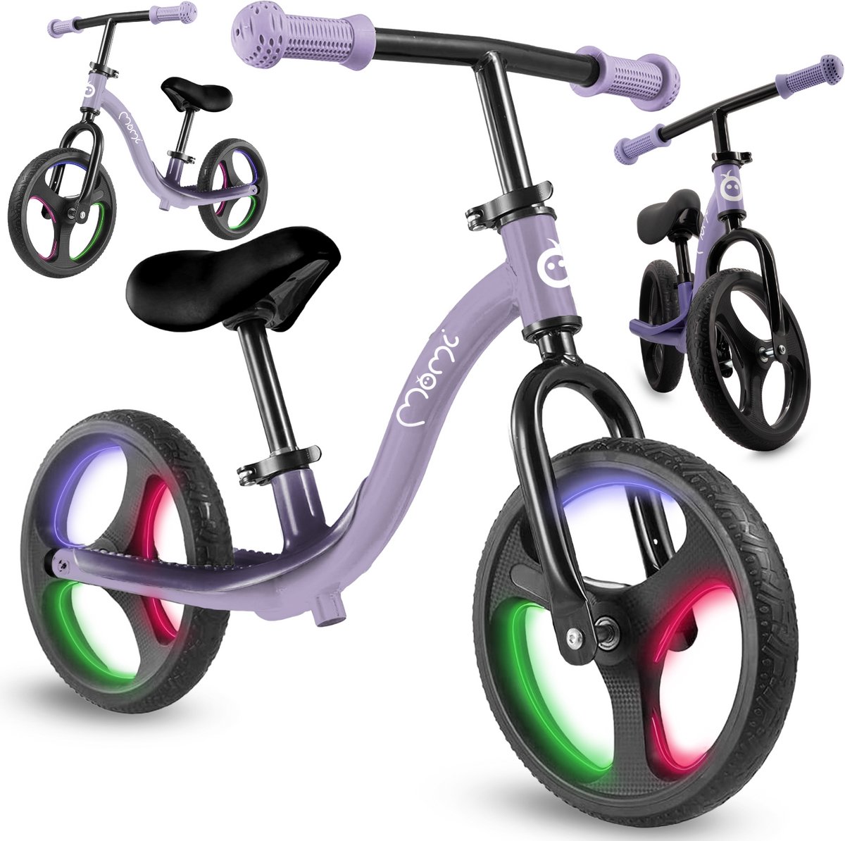 MoMi ISOKA Loopfiets met LED-wielen, Verstelbaar Zadel en Stuur - Zonder Pedalen - Paars (5907457793460)