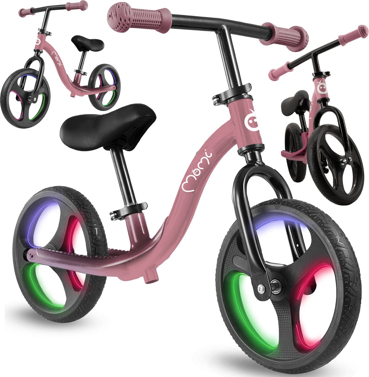 MoMi ISOKA Loopfiets met LED-wielen, Verstelbaar Zadel en Stuur - Zonder Pedalen - Roze (5907457782273)