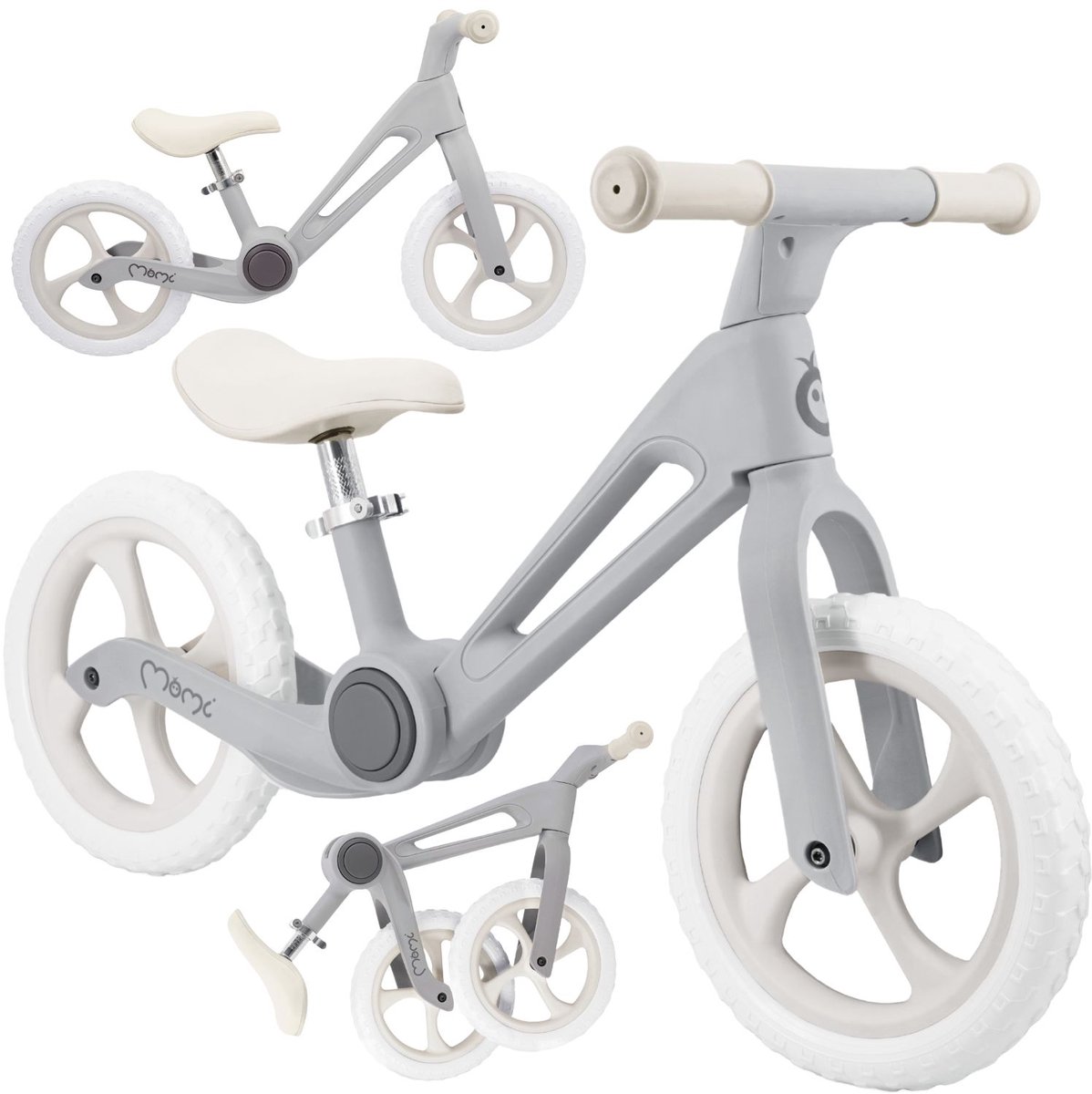 MoMi NORU - Loopfiets - Opvouwbaar - 12 inch - Verstelbaar Zadel - Grijs (5906961936325)