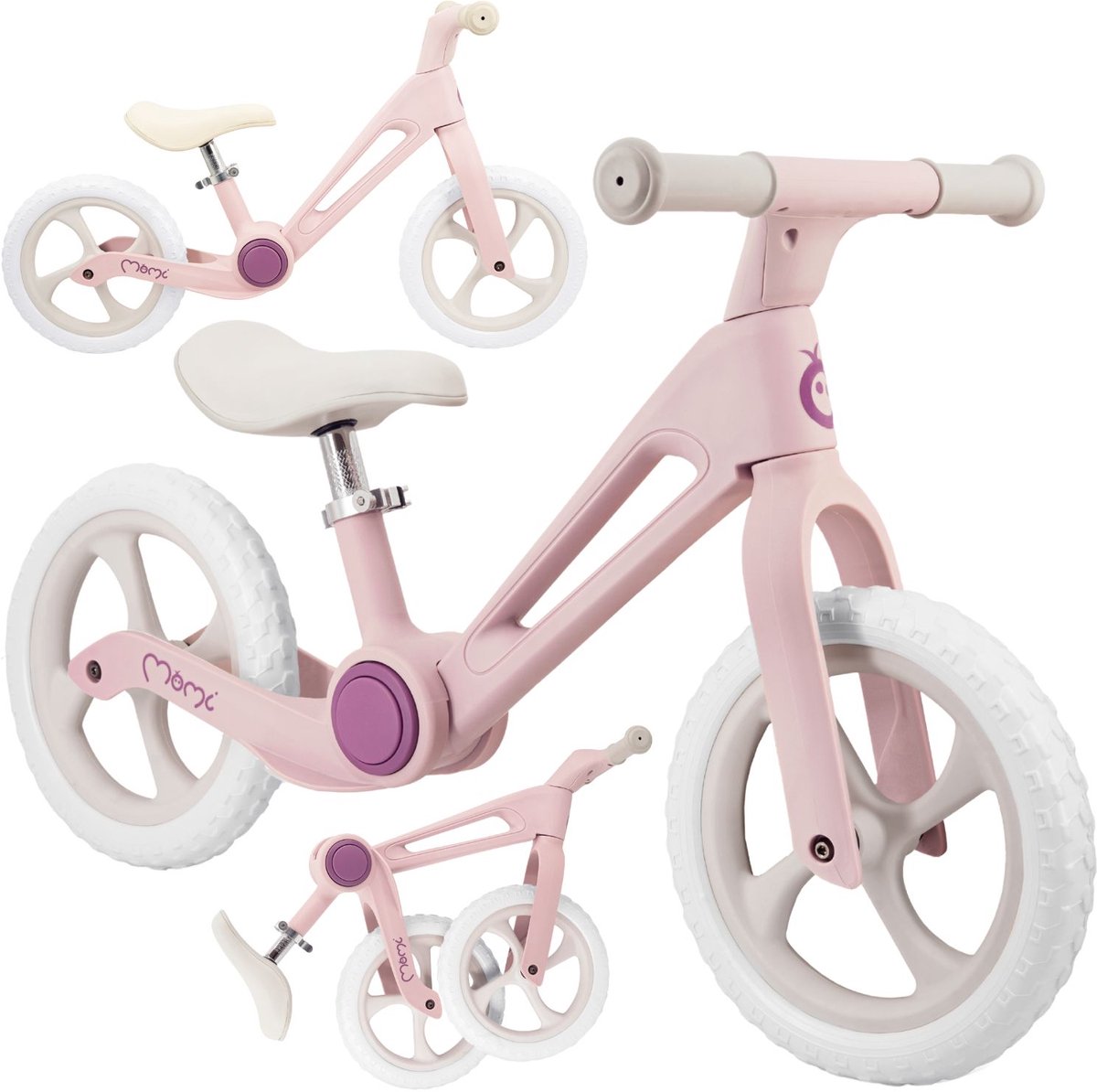 MoMi NORU - Loopfiets - Opvouwbaar - 12 inch - Verstelbaar Zadel - Roze (5906961936332)