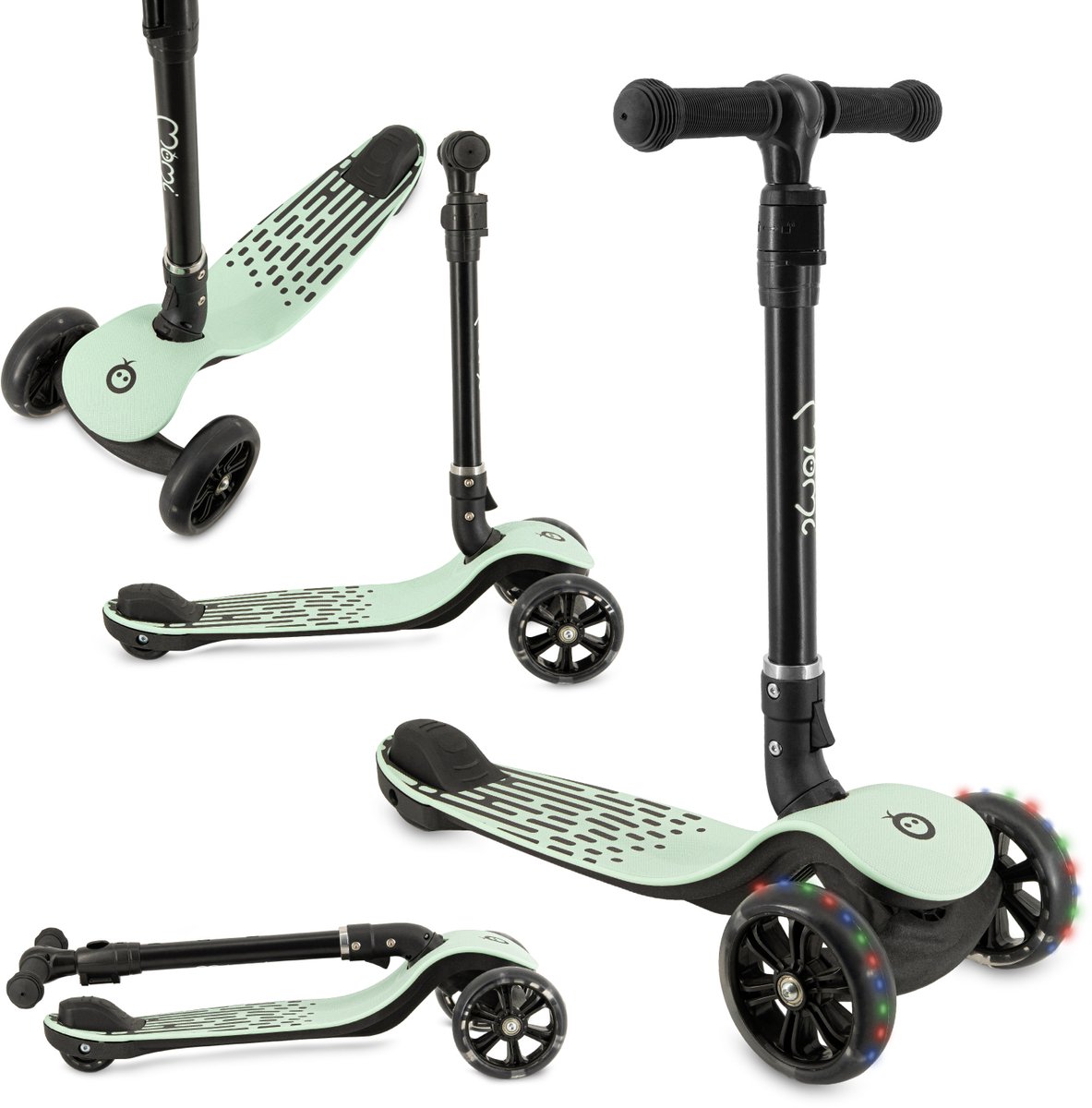 MoMi SAN - 3-Wiel Kinderstep - Opvouwbaar - LED Wielen - Verstelbaar Stuur - Groen (5906961939968)