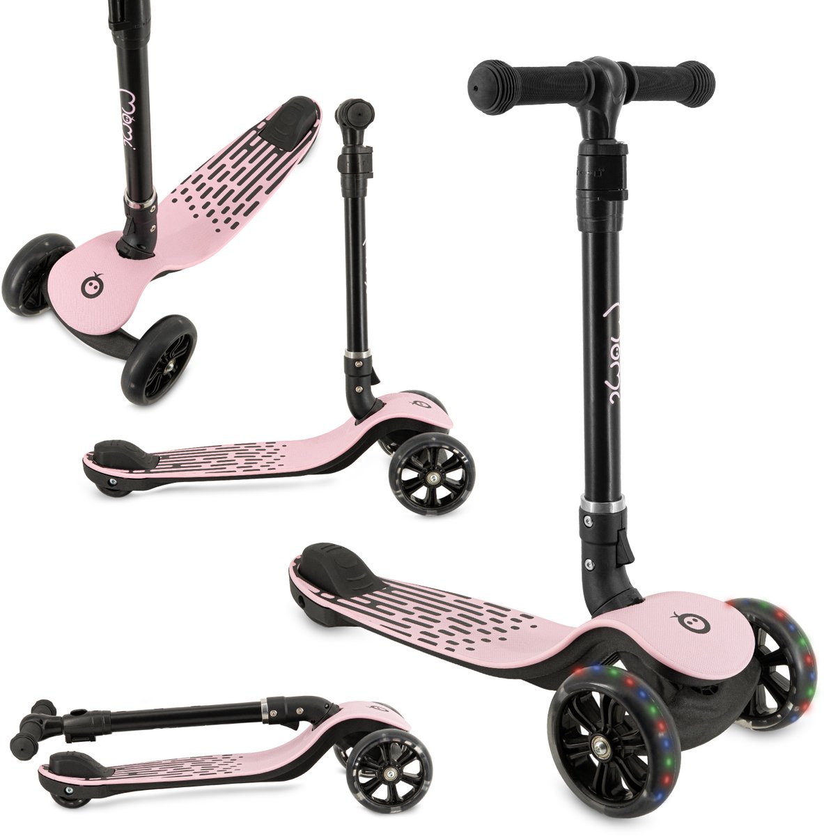 MoMi SAN - 3-Wiel Kinderstep - Opvouwbaar - LED Wielen - Verstelbaar Stuur - Roze (5906961940001)