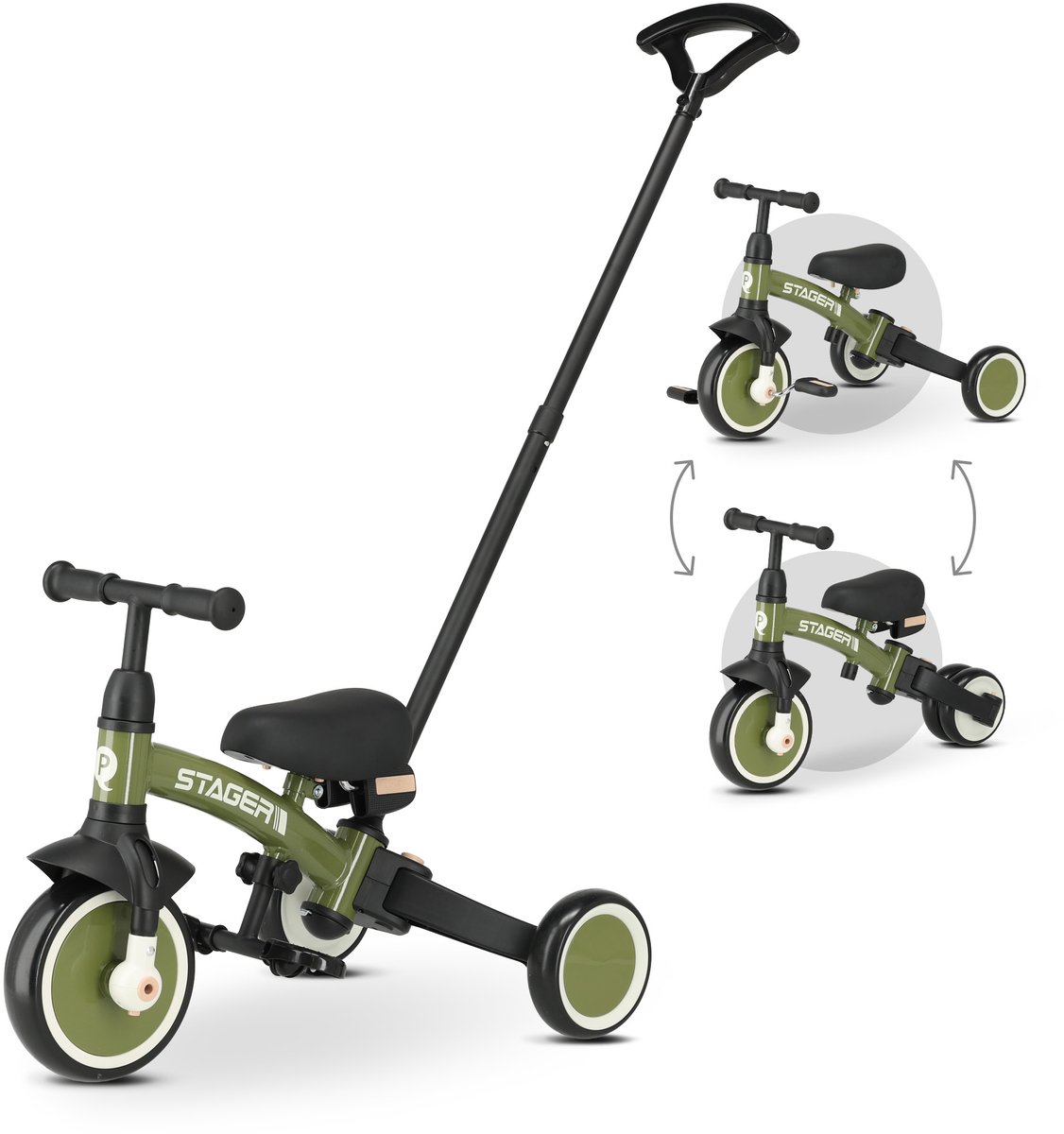 Qplay Stager Driewieler met Duwstang - Peuterfiets 3-in-1 Opvouwbaar - Groen (5061047482063)