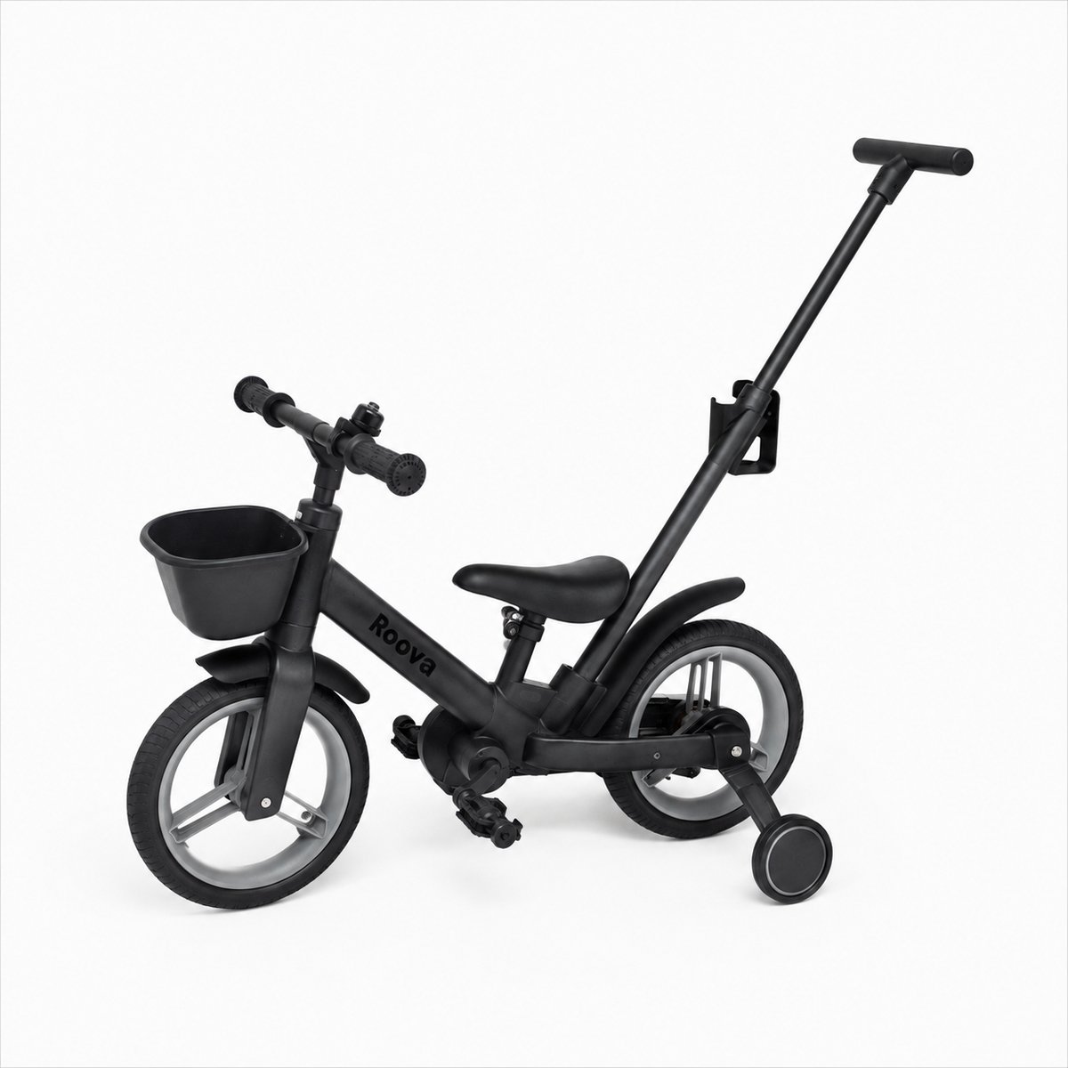 Roova® Bike Zwart - 5-in-1 Kinderfiets - Duwstang - Meegroeifiets 2-6 Jaar (8721516371102)