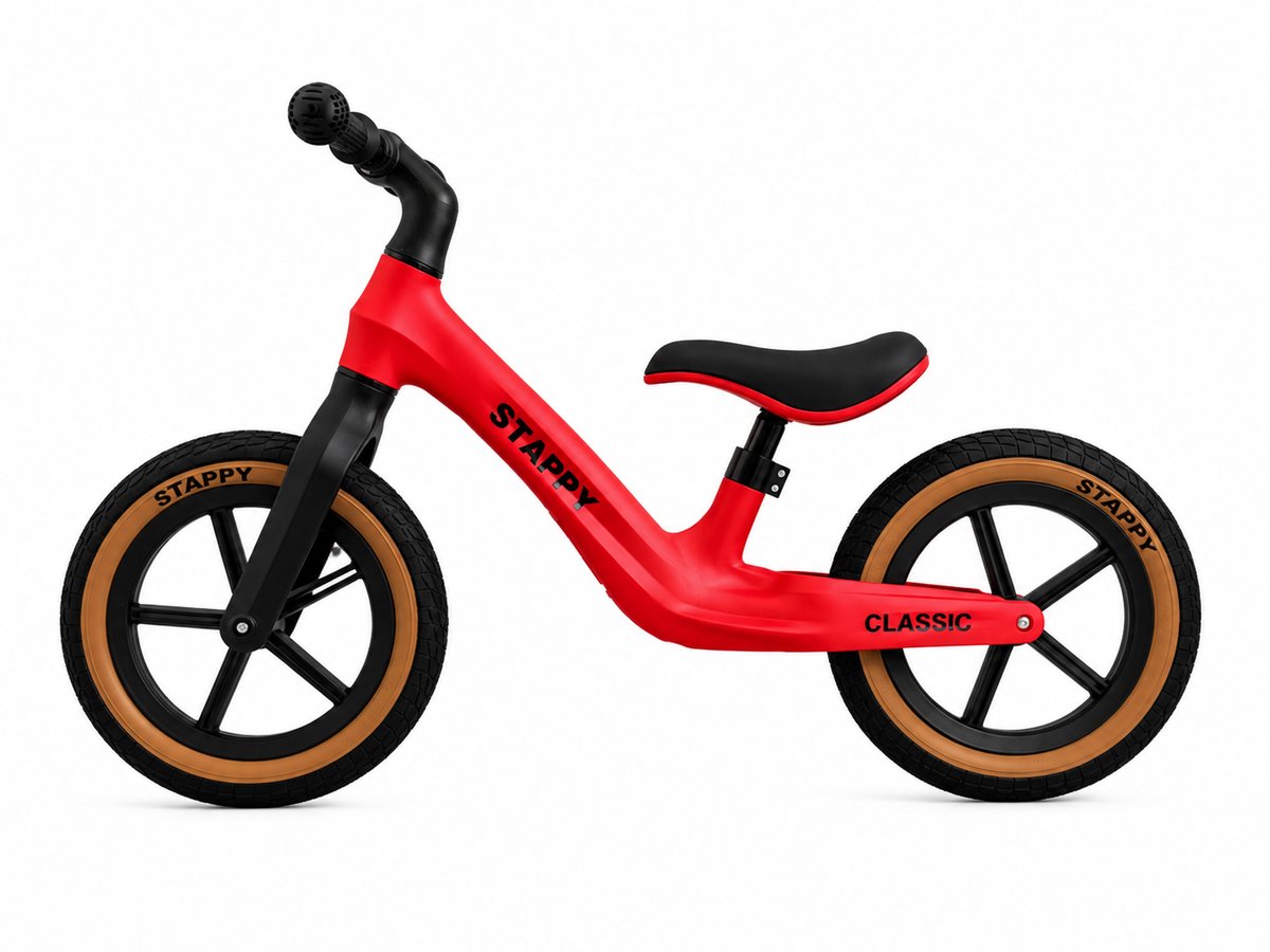 Stappy Classic Loopfiets Rood - 12 inch luchtbanden - vanaf 2 jaar - 3kg - verstelbare zadel (6156321653679)