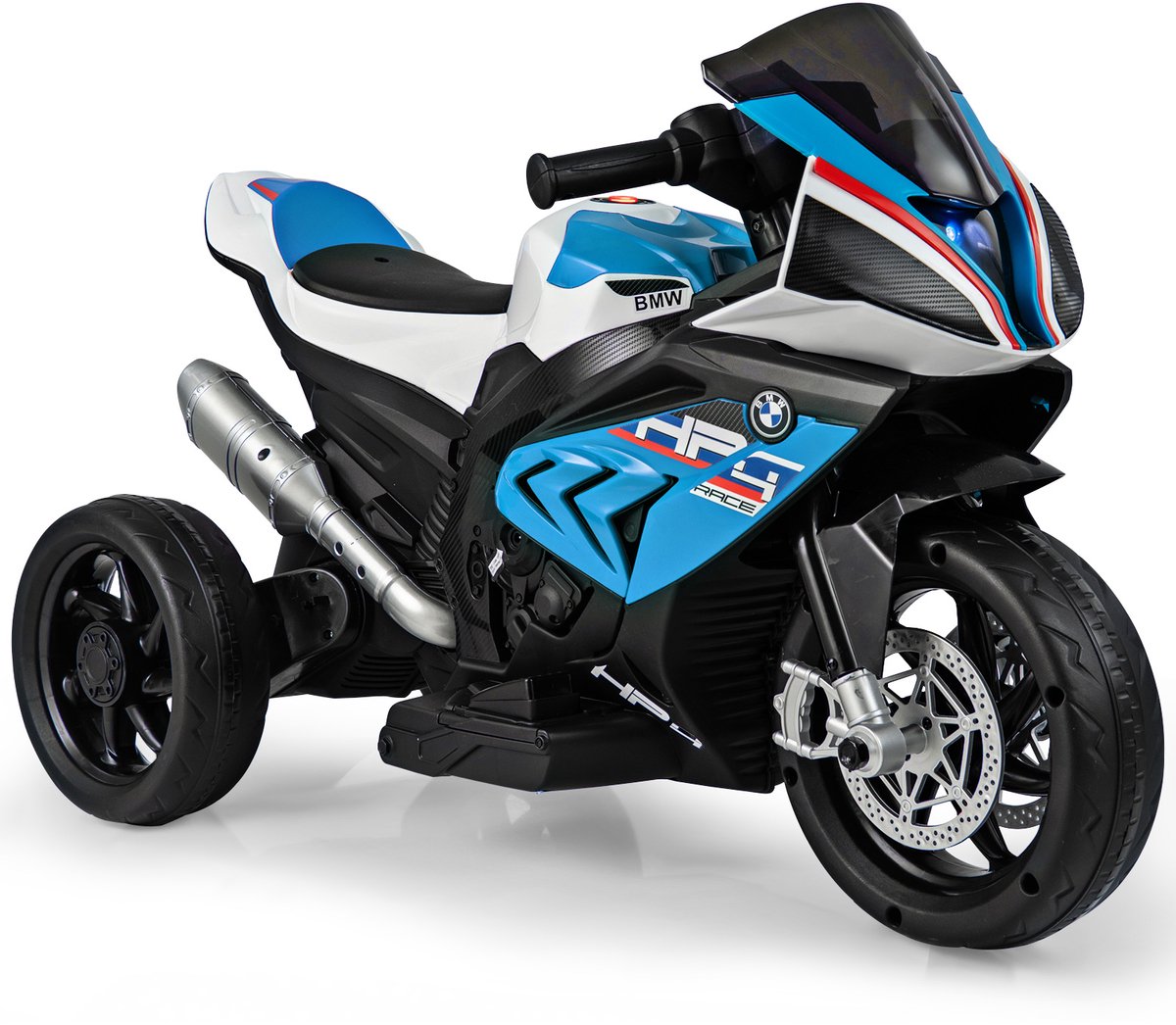 COSTWAY BMW Elektrische motorfiets met muziek en koplamp, 6 V, driewieler, kindermotorfiets tot 3 km/u, elektrische motorfiets met 2 steunwielen, geschikt voor kinderen vanaf 3 jaar oud (blauw) (0015706695627)