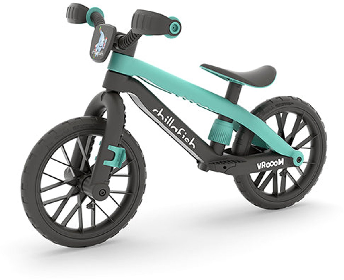 Chillafish Loopfiets 2 jaar met Moto geluid - Blauw Groen - Lichtgewicht loopfiets jongens en meisjes tot 5 Jaar met voetsteun, voetrem en verstelbaar zadel - met 12