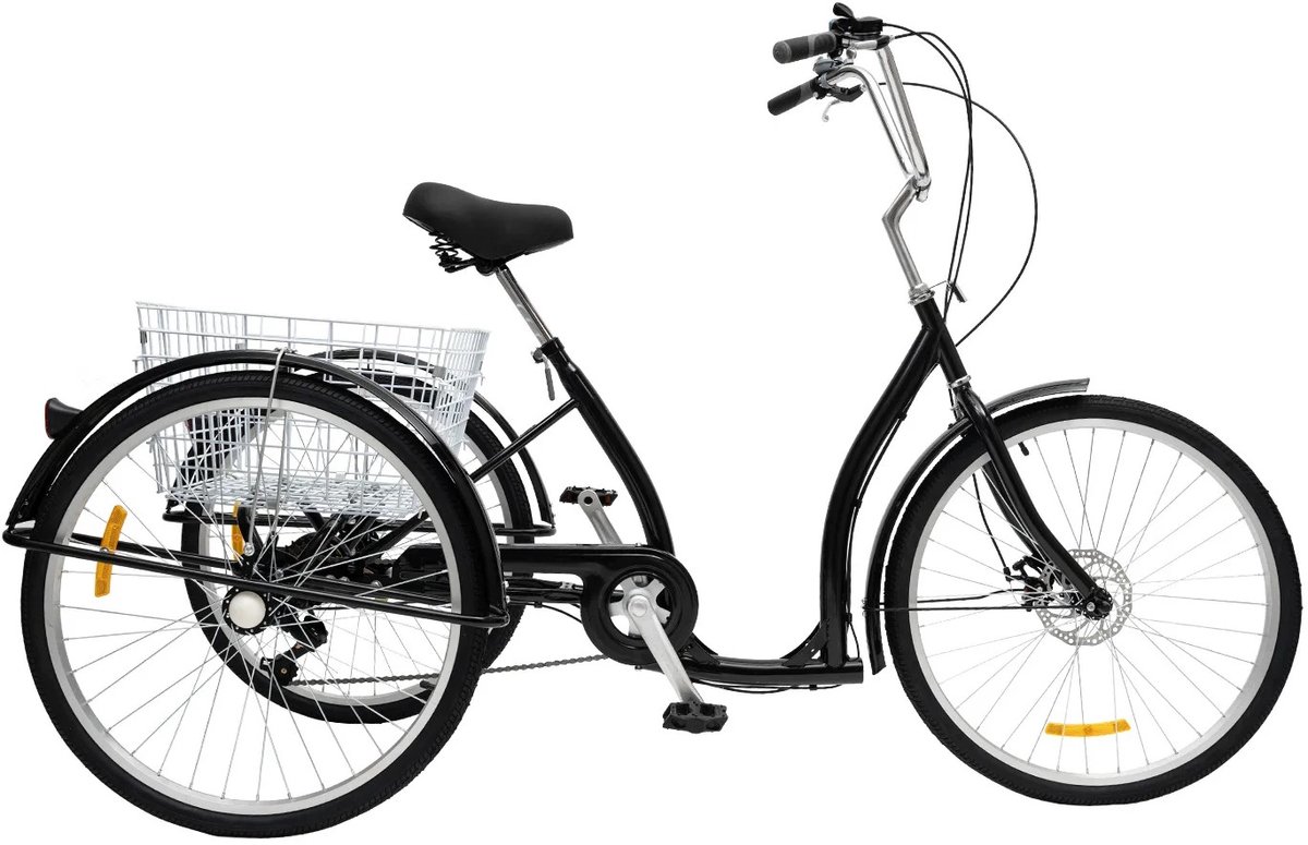 Deniva Driewieler voor Volwassenen - 26 Inch - 6 Versnellingen - Schijfrem - Grote Boodschappenmand - Max. 120 kg - Zwart (9101162723071)