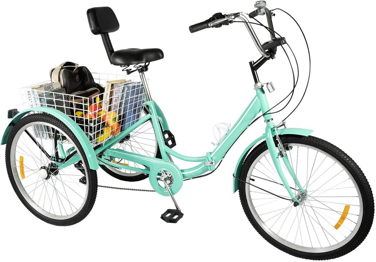 Driewieler Fiets - Laden Fiets - Boodschappen Doen - Zeven Versnellingen Verstelbaar - 24 Inch Wielen - Turquoise (9101056481414)