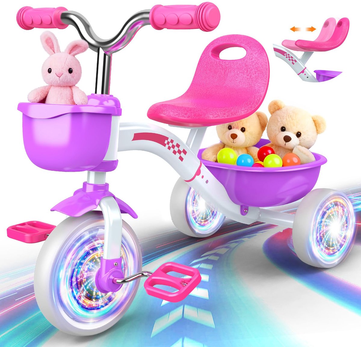 Driewieler voor kinderen - Loopfiets - Buiten spelen - Verstelbare zitting - 43 x 18 x 335 cm - Roze Paars (9101411725092)