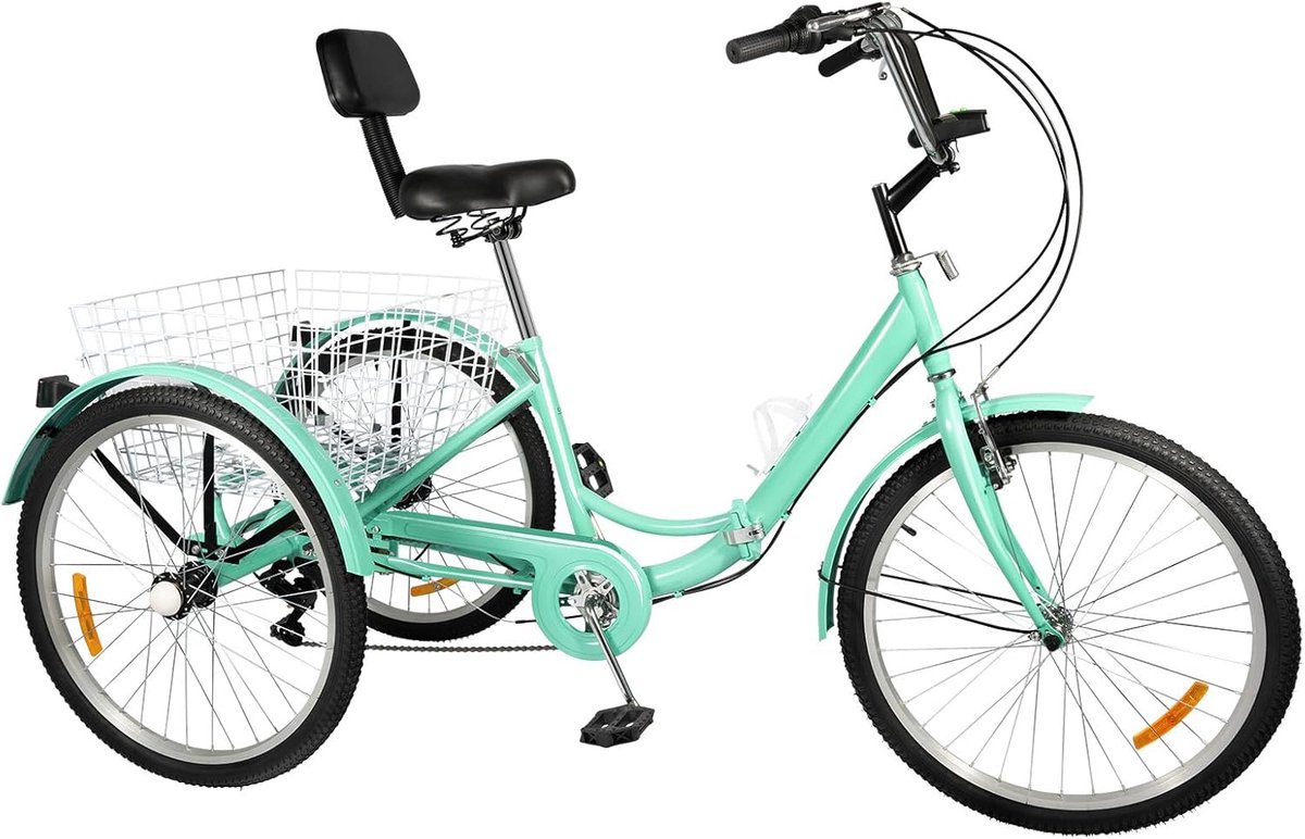 Driewieler voor volwassenen - Driewieler fiets Cruiser - Comfortabel transport - Inklapbaar met mand - 24 inch - Groen (9101100597085)