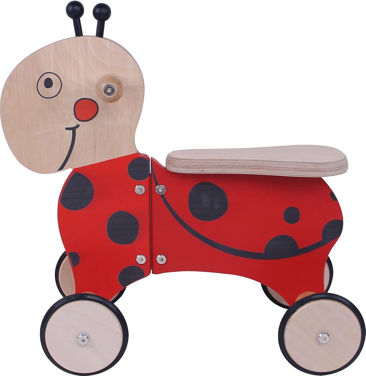 Houten Loopfiets 4 Wielen voor Peuters - Loopfiets met Rubberen Wielen (9101026305566)